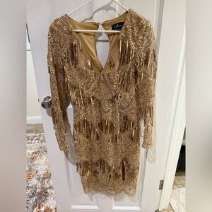 Lulu's Gold Lace Long Sleeve Dress